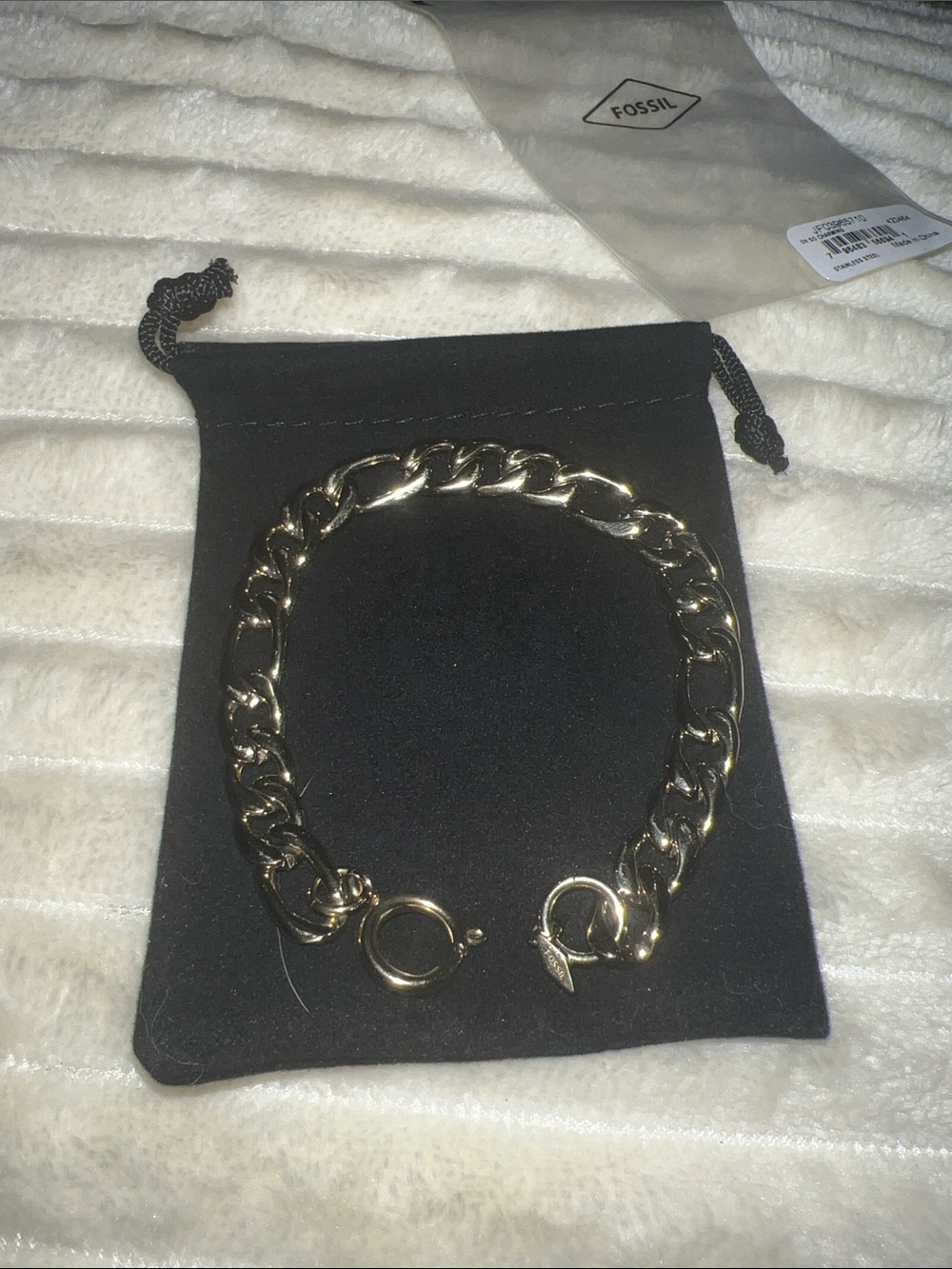 Fossil Women's Gold Figaro Stainless steel Chain Bracelet 7.5”